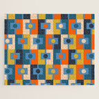 Rektangel Retro Contemporary Geometric Pattern Blue Orange Mustard Jigsaw Puzzle Gallery Image 1