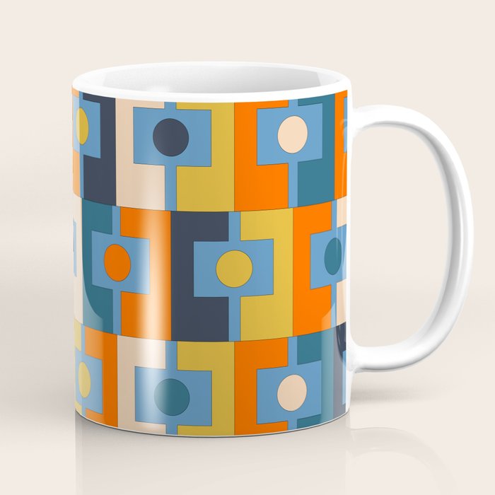Rektangel Retro Contemporary Geometric Pattern Blue Orange Mustard Coffee Mug Gallery Image 1