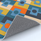 Rektangel Retro Contemporary Geometric Pattern Blue Orange Mustard Rug Gallery Image 4