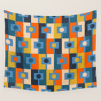 Rektangel Retro Contemporary Geometric Pattern Blue Orange Mustard Wall Tapestry Gallery Image 4