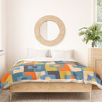 Rektangel Retro Contemporary Geometric Pattern Blue Orange Mustard Duvet Cover Gallery Image 3