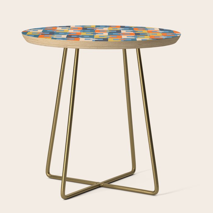 Rektangel Retro Contemporary Geometric Pattern Blue Orange Mustard Side Table Gallery Image 1