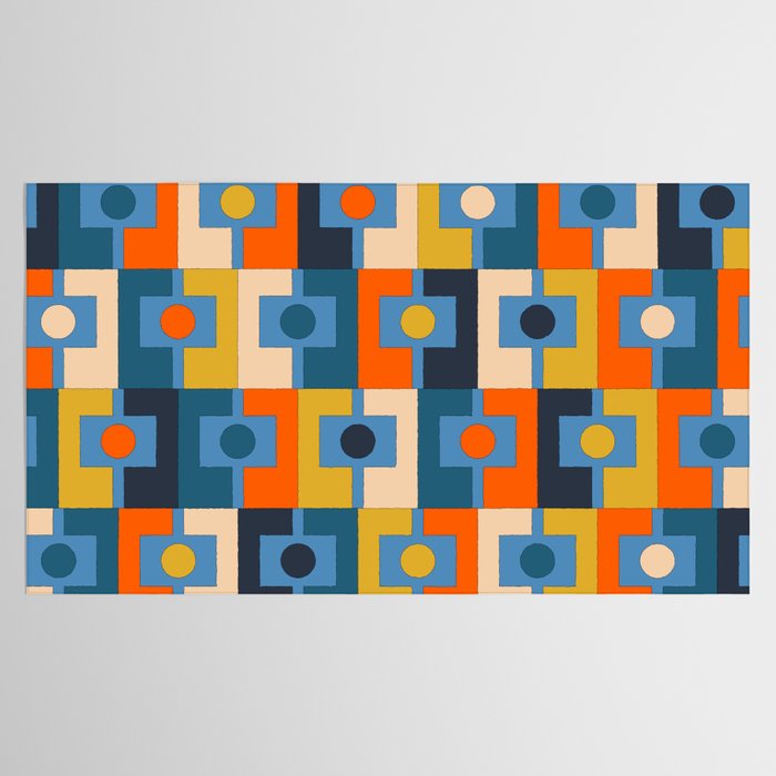 Rektangel Retro Contemporary Geometric Pattern Blue Orange Mustard Tablecloth Gallery Image 2