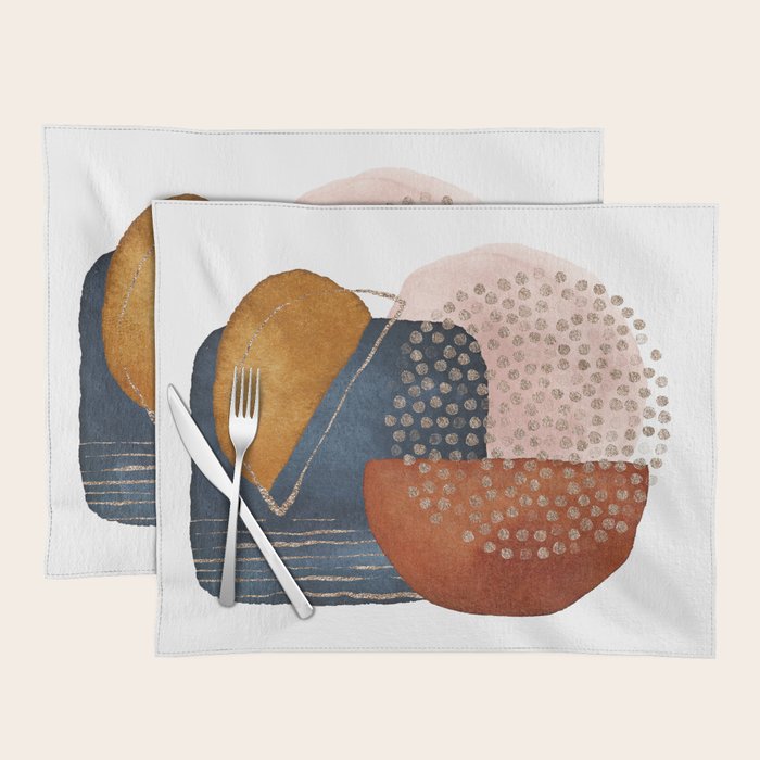Abstract Terracotta, Navy Blue, Blush Pink, Art Print By LandSartprints  Placemat Gallery Image 1