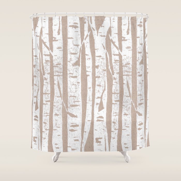 Woodcut Birches Shower Curtain Gallery Image 1