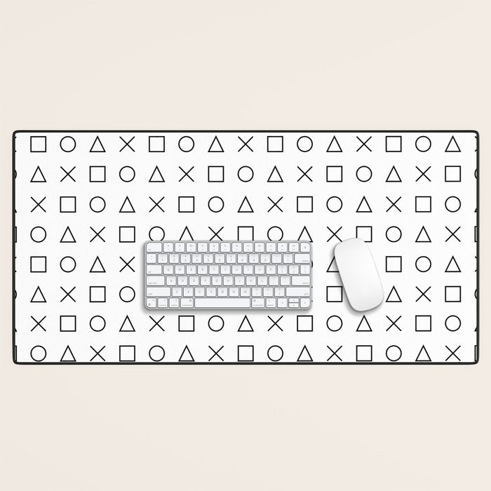 gaming design white - gamer pattern black and white Desk Mat Gallery Image 1