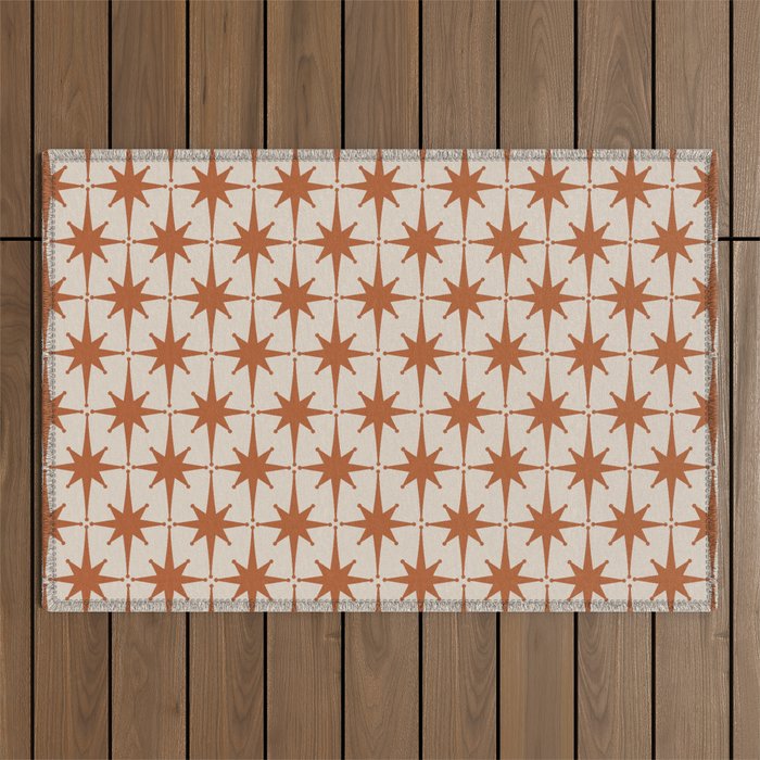 Atomic Age 50s Starburst Pattern in Clay and Light Putty Outdoor Rug Gallery Image 1