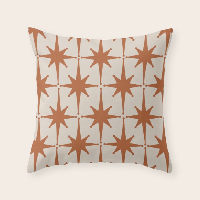 Atomic Age 50s Starburst Pattern in Clay and Light Putty Throw Pillow Gallery Image 1