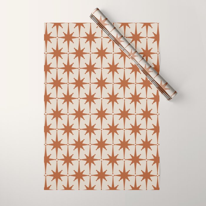 Atomic Age 50s Starburst Pattern in Clay and Light Putty Wrapping Paper Gallery Image 1