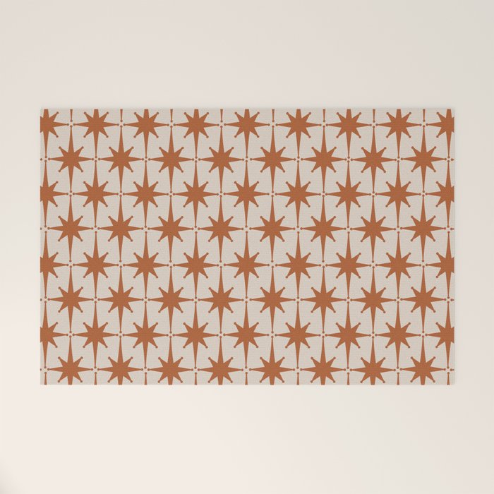 Atomic Age 50s Starburst Pattern in Clay and Light Putty Welcome Mat Gallery Image 1