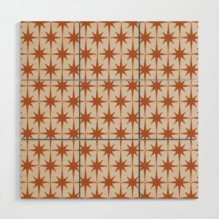 Atomic Age 50s Starburst Pattern in Clay and Light Putty Wood Wall Art Gallery Image 1