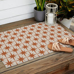 Atomic Age 50s Starburst Pattern in Clay and Light Putty Outdoor Rug Gallery Image 2