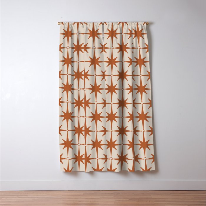 Atomic Age 50s Starburst Pattern in Clay and Light Putty Window Curtain Gallery Image 3