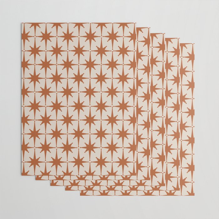 Atomic Age 50s Starburst Pattern in Clay and Light Putty Wrapping Paper Gallery Image 3