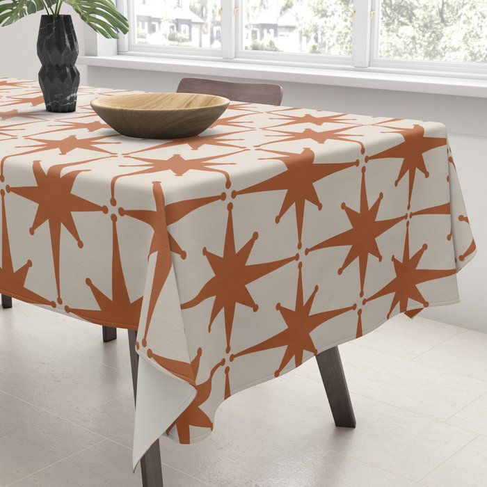 Atomic Age 50s Starburst Pattern in Clay and Light Putty Tablecloth Gallery Image 3