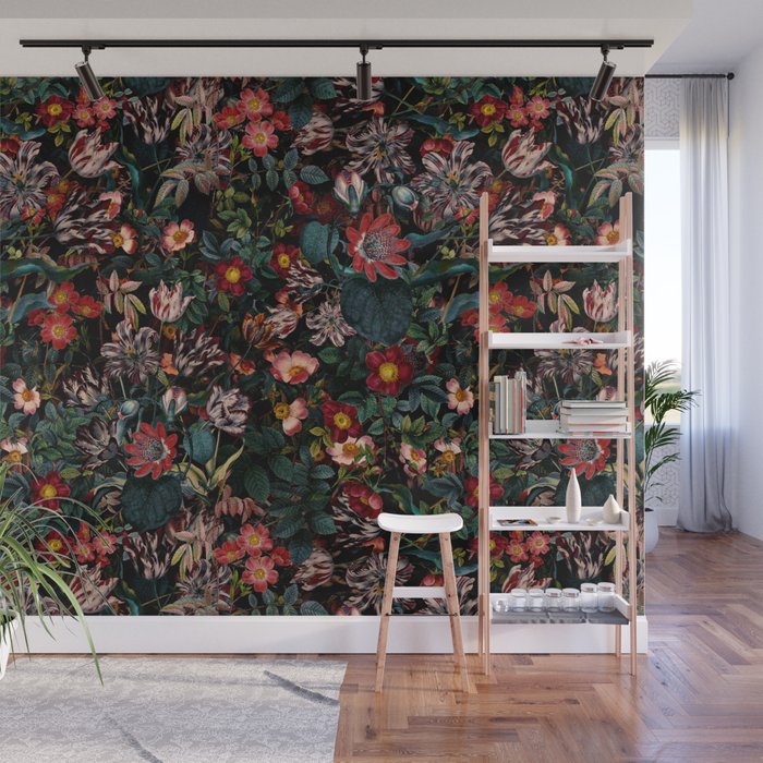Dark Garden Flowers Wall Mural Gallery Image 1