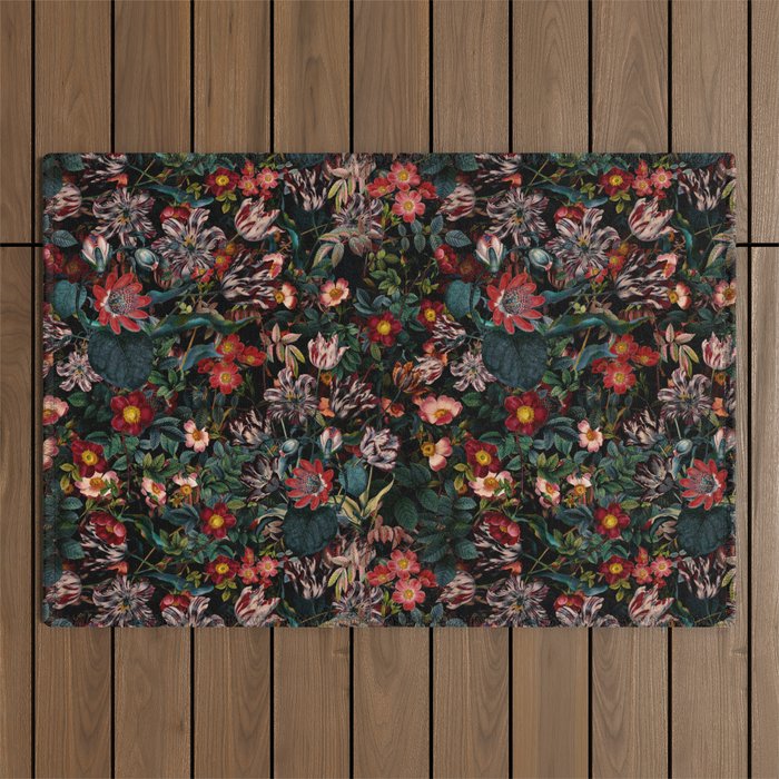 Dark Garden Flowers Outdoor Rug Gallery Image 1