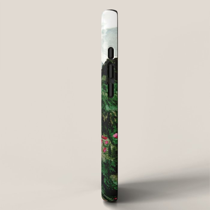 Field of flowers and mountains dreamy watercolor, landscape painting iPhone Case Gallery Image 2