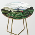Field of flowers and mountains dreamy watercolor, landscape painting Side Table Gallery Image 2