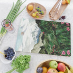 Field of flowers and mountains dreamy watercolor, landscape painting Cutting Board Gallery Image 2