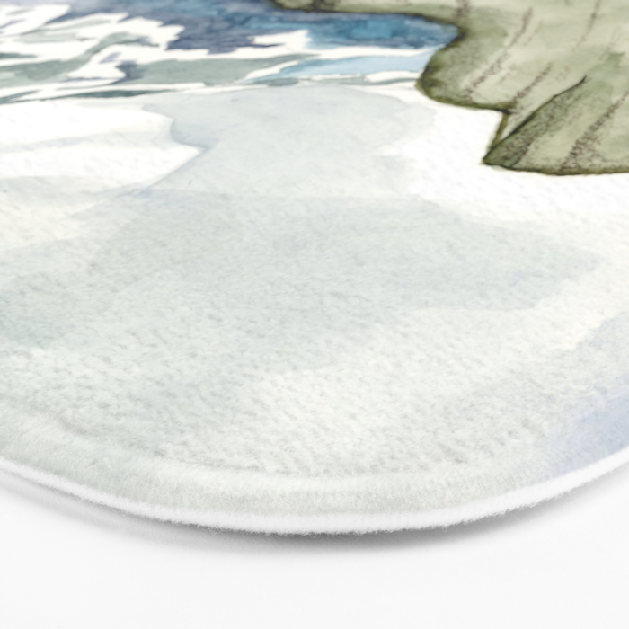 Field of flowers and mountains dreamy watercolor, landscape painting Bath Mat Gallery Image 3