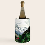Field of flowers and mountains dreamy watercolor, landscape painting Wine Chiller Gallery Image 3
