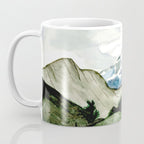 Field of flowers and mountains dreamy watercolor, landscape painting Coffee Mug Gallery Image 3