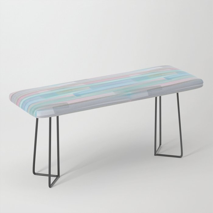 Abstract Watercolor Waves in Sky & Seafoam Bench Gallery Image 1