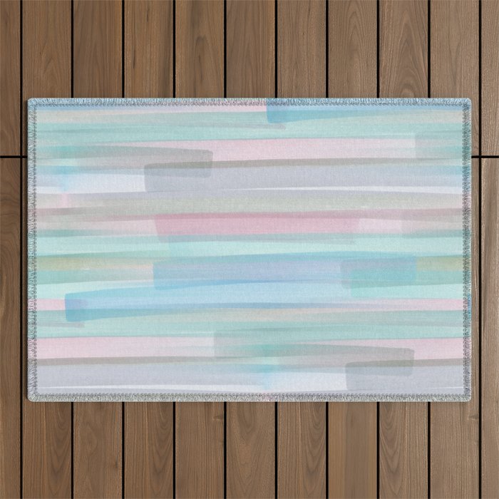 Abstract Watercolor Waves in Sky & Seafoam Outdoor Rug Gallery Image 1