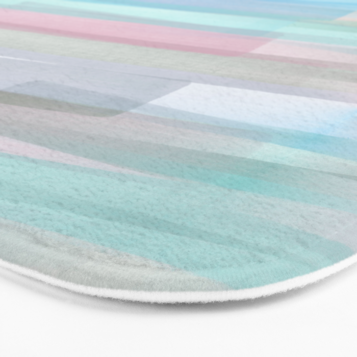 Abstract Watercolor Waves in Sky & Seafoam Bath Mat Gallery Image 3