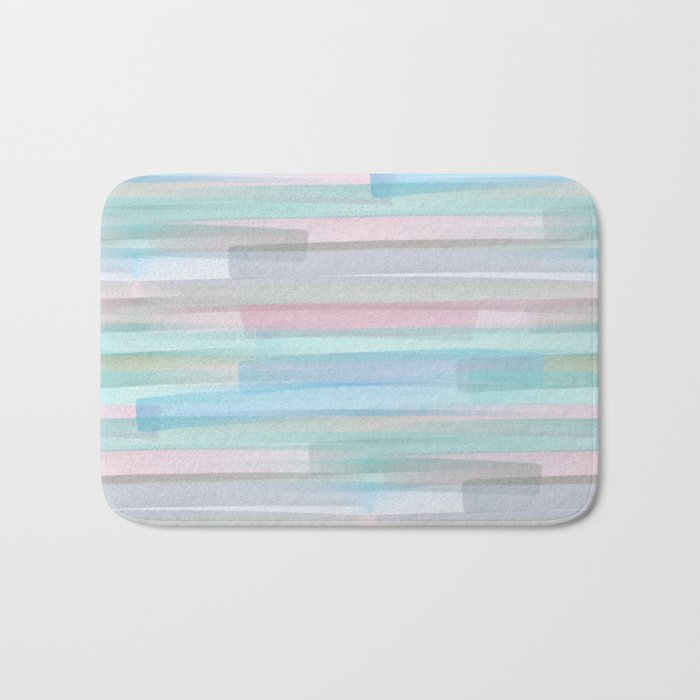 Abstract Watercolor Waves in Sky & Seafoam Bath Mat Gallery Image 1