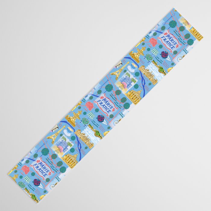 Paris France Map Illustration & Pattern in Blue Table Runner Gallery Image 3