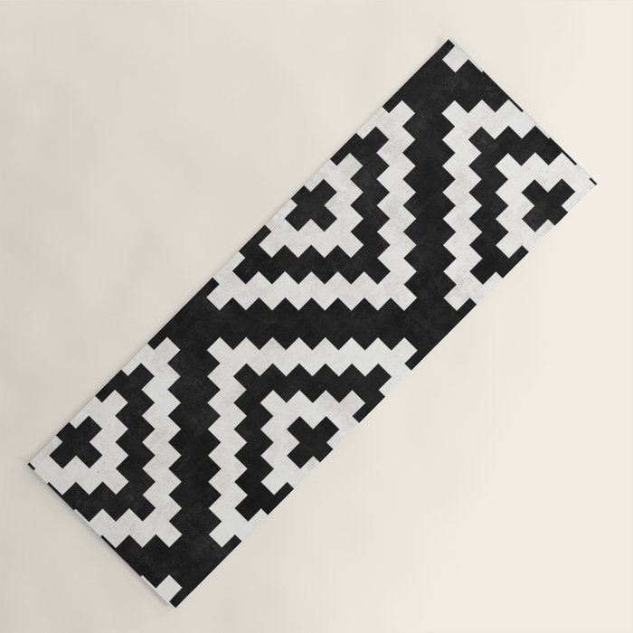 Urban Tribal Pattern No.17 - Aztec - Black and White Concrete Yoga Mat Gallery Image 1