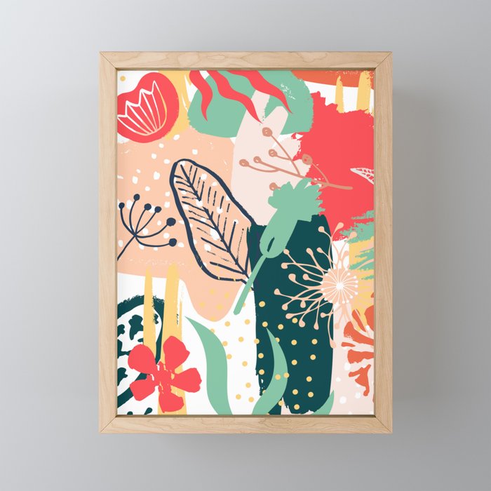 Summer Floral Prints, Abstract, Red and Green, Colourful Prints. Mini Art Print Gallery Image 1