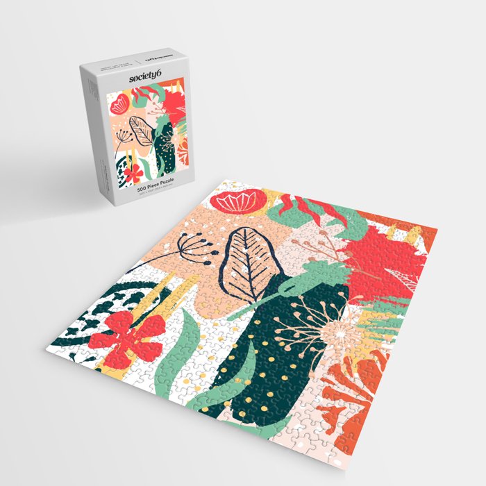 Summer Floral Prints, Abstract, Red and Green, Colourful Prints. Jigsaw Puzzle Gallery Image 2