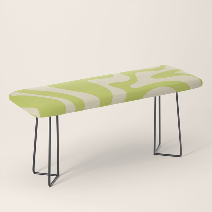 Liquid Swirl Retro Contemporary Abstract Pattern 2 in Light Lime Linden Green and Beige Bench Gallery Image 1