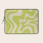 Liquid Swirl Retro Contemporary Abstract Pattern 2 in Light Lime Linden Green and Beige Laptop Sleeve Gallery Image 1