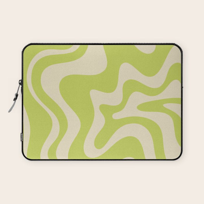 Liquid Swirl Retro Contemporary Abstract Pattern 2 in Light Lime Linden Green and Beige Laptop Sleeve Gallery Image 1
