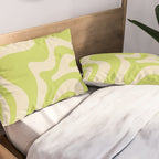 Liquid Swirl Retro Contemporary Abstract Pattern 2 in Light Lime Linden Green and Beige Pillow Sham Gallery Image 2