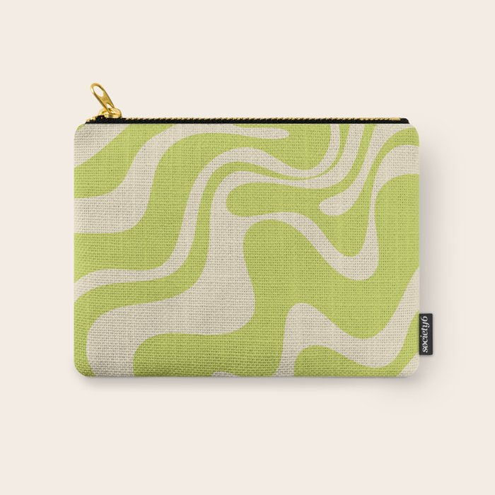 Liquid Swirl Retro Contemporary Abstract Pattern 2 in Light Lime Linden Green and Beige Carry All Pouch Gallery Image 1