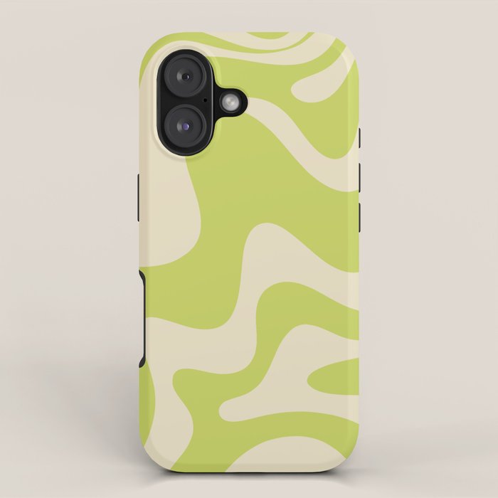 Liquid Swirl Retro Contemporary Abstract Pattern 2 in Light Lime Linden Green and Beige iPhone Case Gallery Image 1