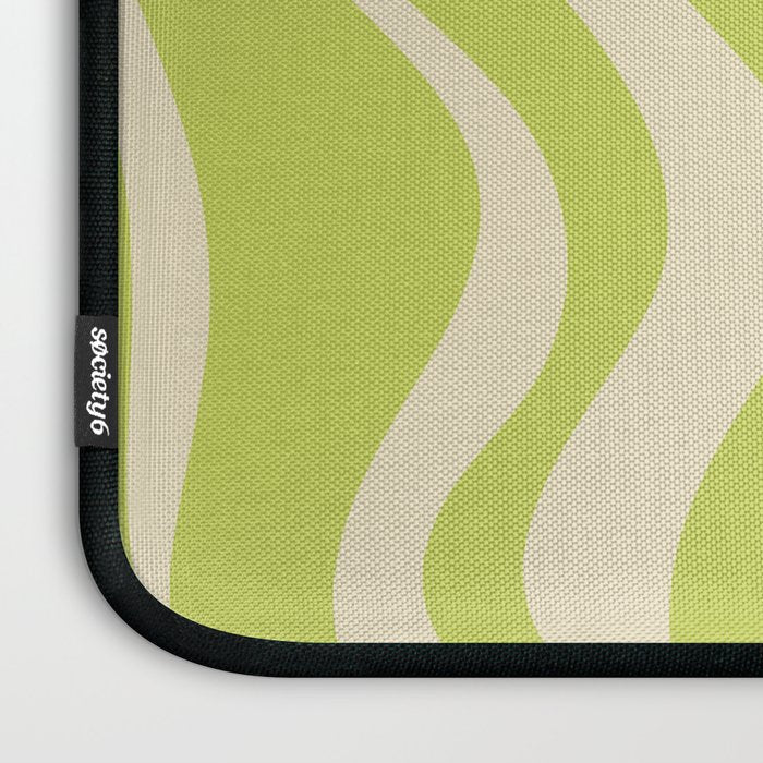 Liquid Swirl Retro Contemporary Abstract Pattern 2 in Light Lime Linden Green and Beige Laptop Sleeve Gallery Image 3