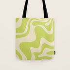 Liquid Swirl Retro Contemporary Abstract Pattern 2 in Light Lime Linden Green and Beige Tote Bag Gallery Image 1
