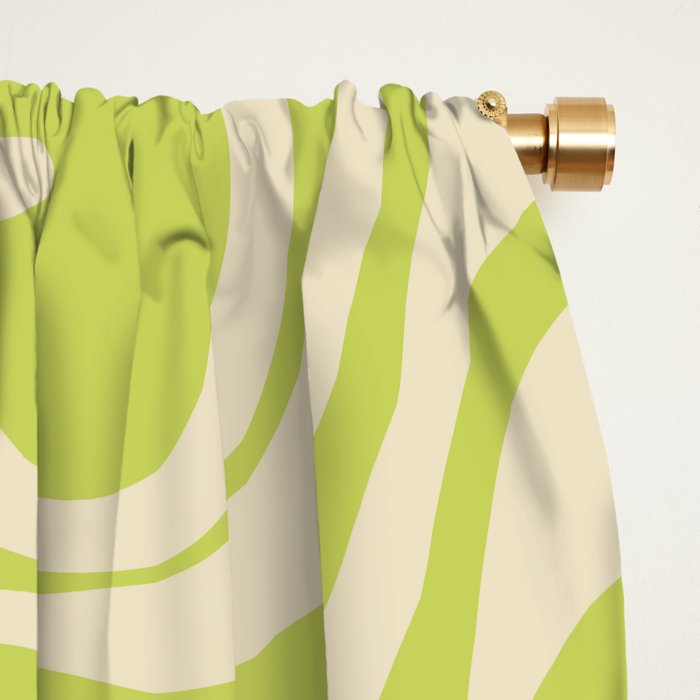 Liquid Swirl Retro Contemporary Abstract Pattern 2 in Light Lime Linden Green and Beige Window Curtain Gallery Image 2
