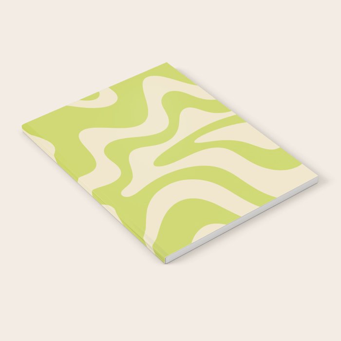 Liquid Swirl Retro Contemporary Abstract Pattern 2 in Light Lime Linden Green and Beige Notebook Gallery Image 1