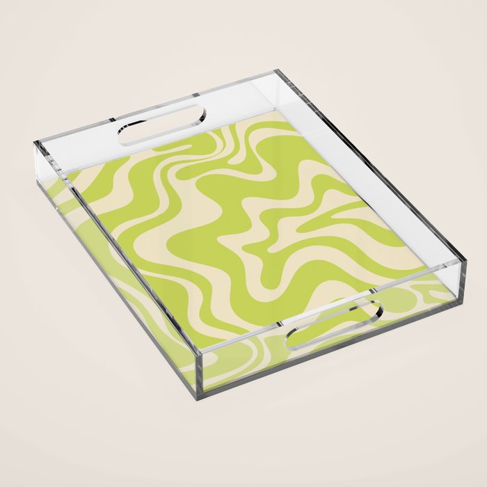 Liquid Swirl Retro Contemporary Abstract Pattern 2 in Light Lime Linden Green and Beige Acrylic Tray Gallery Image 1