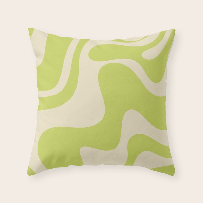 Liquid Swirl Retro Contemporary Abstract Pattern 2 in Light Lime Linden Green and Beige Throw Pillow Gallery Image 6