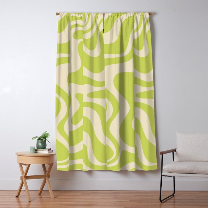 Liquid Swirl Retro Contemporary Abstract Pattern 2 in Light Lime Linden Green and Beige Window Curtain Gallery Image 5