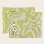 Liquid Swirl Retro Contemporary Abstract Pattern 2 in Light Lime Linden Green and Beige Placemat Gallery Image 1