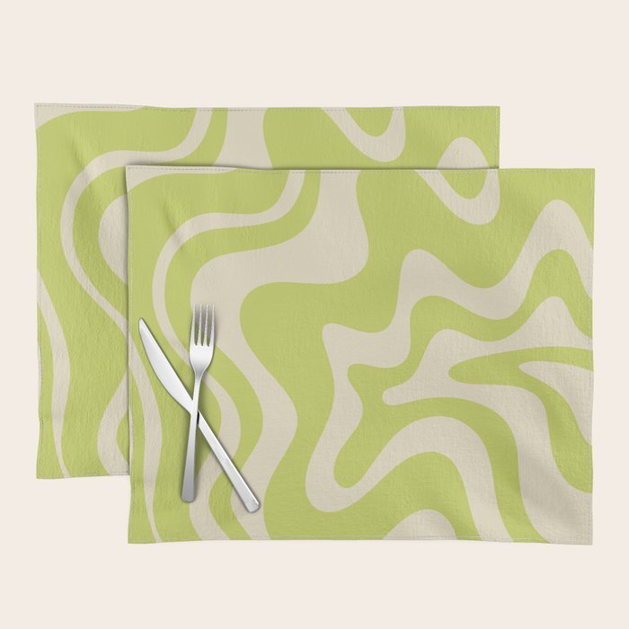 Liquid Swirl Retro Contemporary Abstract Pattern 2 in Light Lime Linden Green and Beige Placemat Gallery Image 1